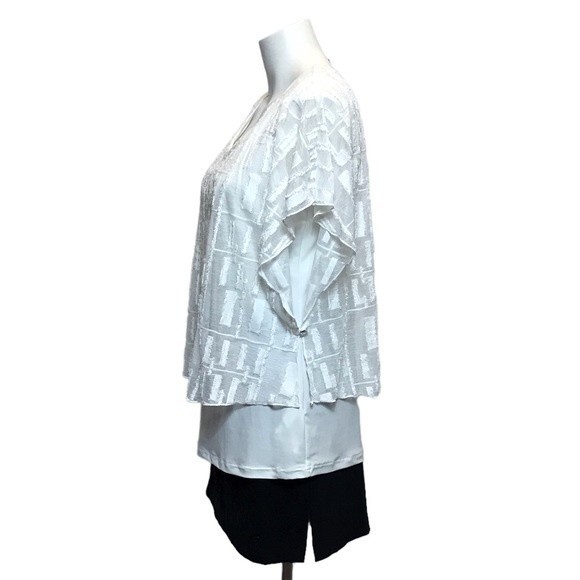 Joseph Ribkoff‎ Tiered Cap Sleeve Top Blouse US 14 White Layered Button Side - Picture 9 of 11